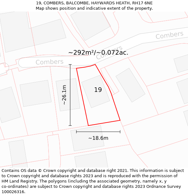 19, COMBERS, BALCOMBE, HAYWARDS HEATH, RH17 6NE: Plot and title map