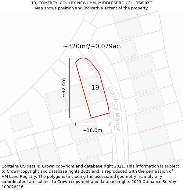 19, COMFREY, COULBY NEWHAM, MIDDLESBROUGH, TS8 0XT: Plot and title map