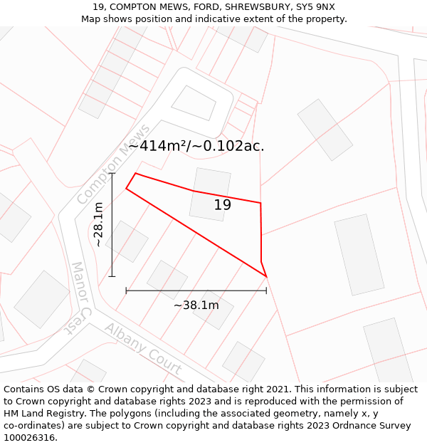 19, COMPTON MEWS, FORD, SHREWSBURY, SY5 9NX: Plot and title map