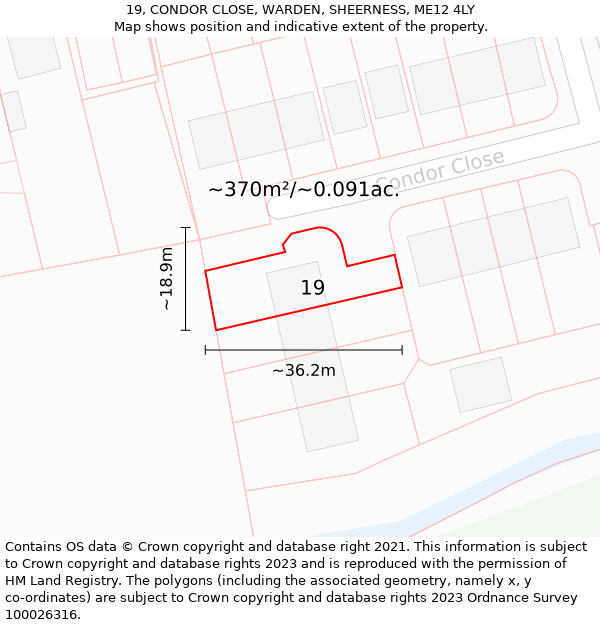 19, CONDOR CLOSE, WARDEN, SHEERNESS, ME12 4LY: Plot and title map