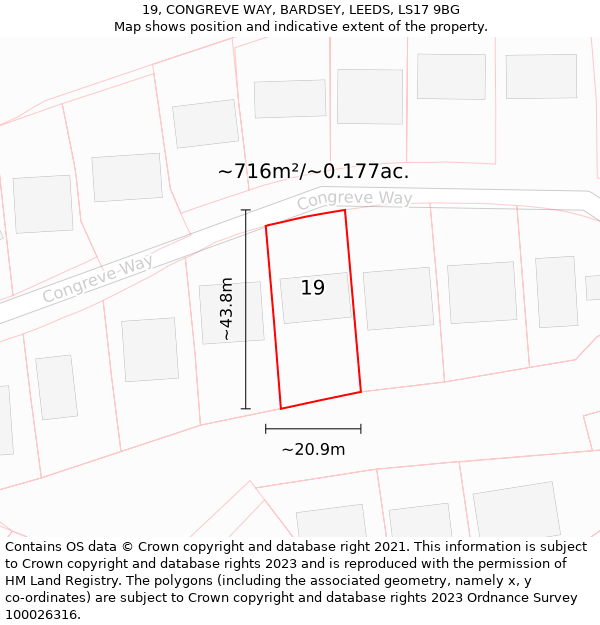 19, CONGREVE WAY, BARDSEY, LEEDS, LS17 9BG: Plot and title map