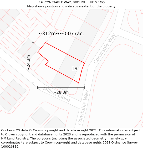 19, CONSTABLE WAY, BROUGH, HU15 1GQ: Plot and title map
