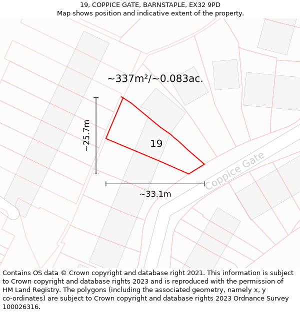 19, COPPICE GATE, BARNSTAPLE, EX32 9PD: Plot and title map