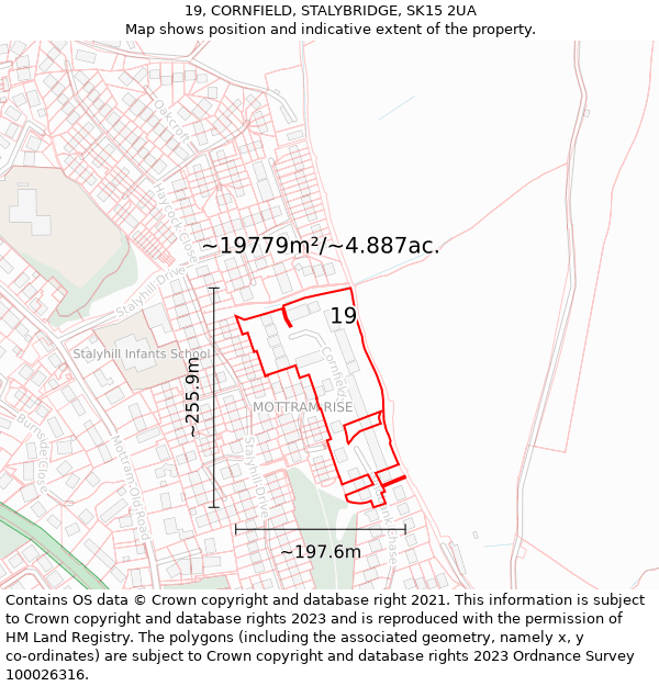 19, CORNFIELD, STALYBRIDGE, SK15 2UA: Plot and title map