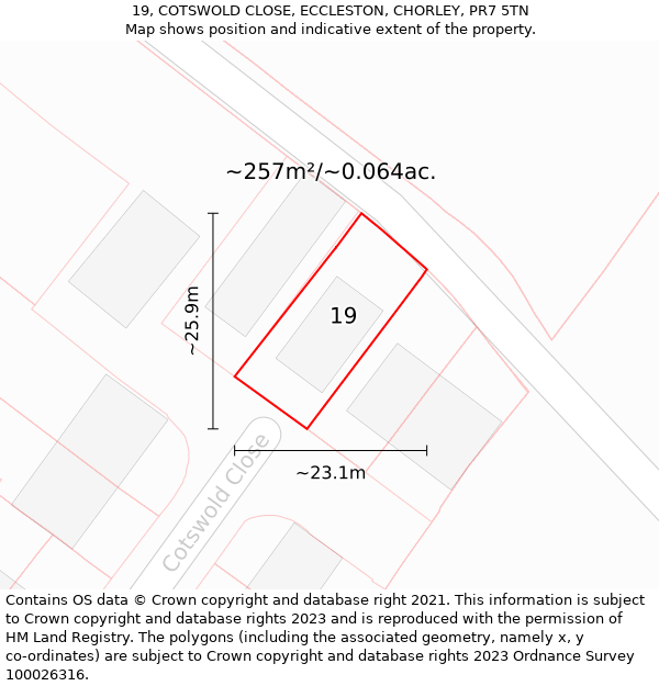 19, COTSWOLD CLOSE, ECCLESTON, CHORLEY, PR7 5TN: Plot and title map