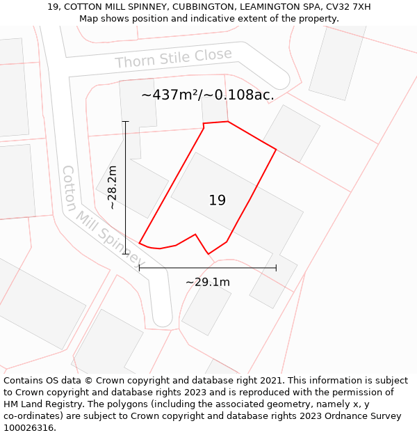 19, COTTON MILL SPINNEY, CUBBINGTON, LEAMINGTON SPA, CV32 7XH: Plot and title map