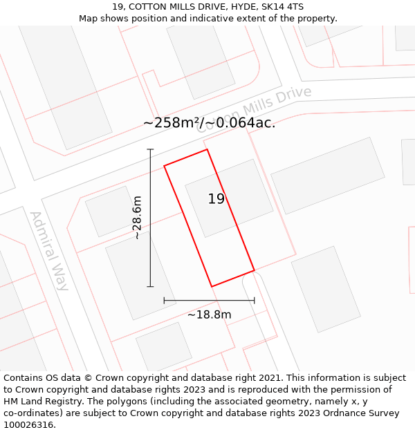 19, COTTON MILLS DRIVE, HYDE, SK14 4TS: Plot and title map