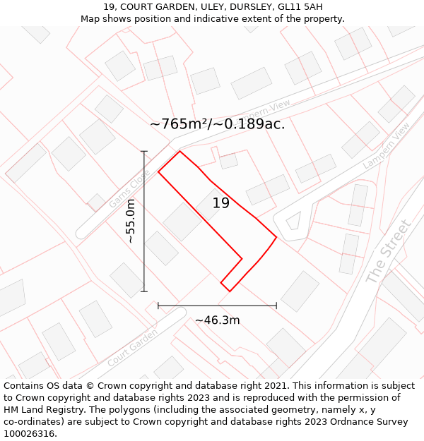 19, COURT GARDEN, ULEY, DURSLEY, GL11 5AH: Plot and title map