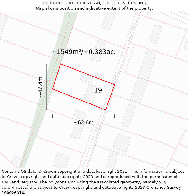 19, COURT HILL, CHIPSTEAD, COULSDON, CR5 3NQ: Plot and title map