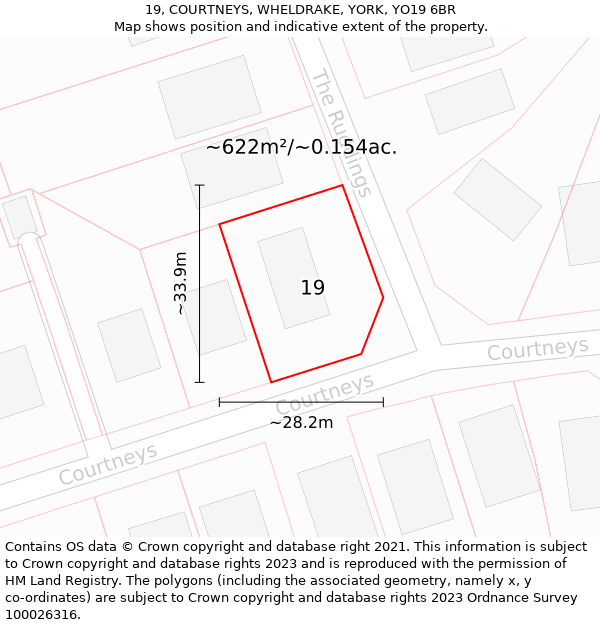 19, COURTNEYS, WHELDRAKE, YORK, YO19 6BR: Plot and title map