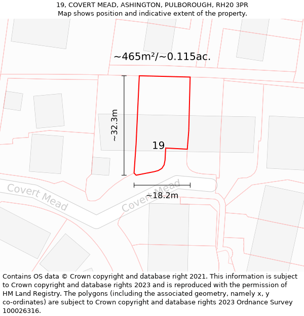 19, COVERT MEAD, ASHINGTON, PULBOROUGH, RH20 3PR: Plot and title map