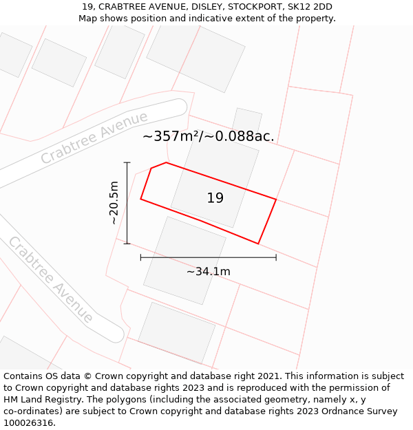 19, CRABTREE AVENUE, DISLEY, STOCKPORT, SK12 2DD: Plot and title map