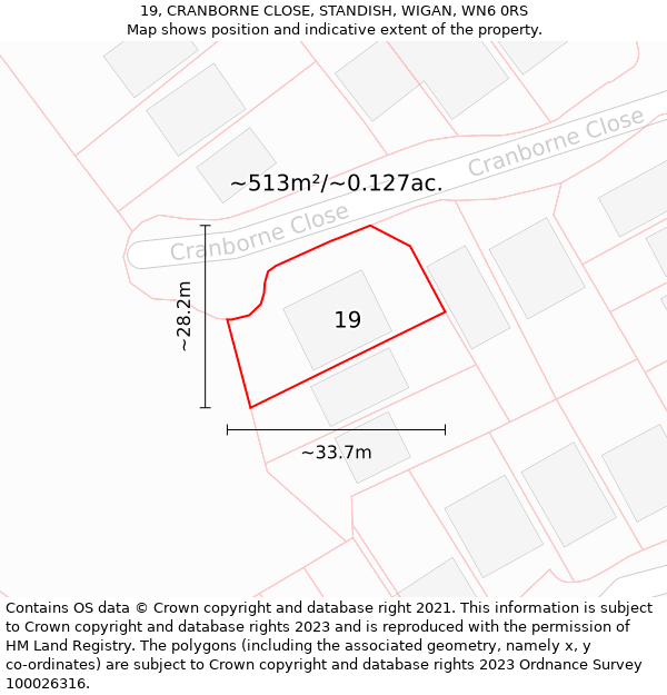 19, CRANBORNE CLOSE, STANDISH, WIGAN, WN6 0RS: Plot and title map