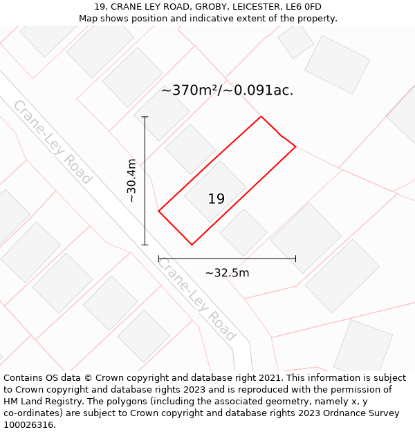 19, CRANE LEY ROAD, GROBY, LEICESTER, LE6 0FD: Plot and title map