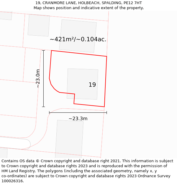 19, CRANMORE LANE, HOLBEACH, SPALDING, PE12 7HT: Plot and title map