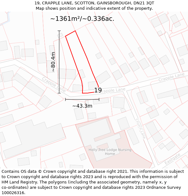 19, CRAPPLE LANE, SCOTTON, GAINSBOROUGH, DN21 3QT: Plot and title map