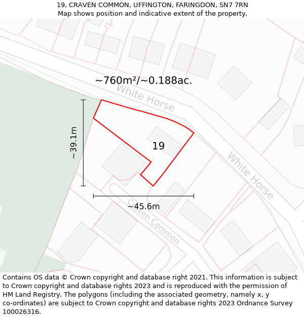 19, CRAVEN COMMON, UFFINGTON, FARINGDON, SN7 7RN: Plot and title map