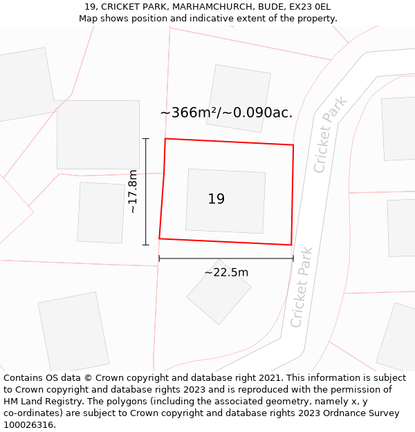 19, CRICKET PARK, MARHAMCHURCH, BUDE, EX23 0EL: Plot and title map