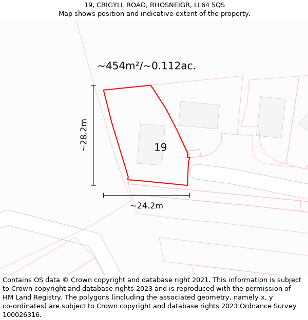 19, CRIGYLL ROAD, RHOSNEIGR, LL64 5QS: Plot and title map