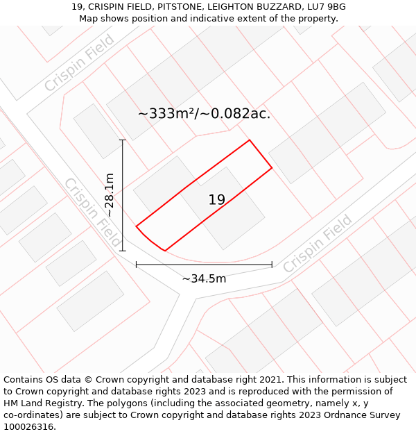 19, CRISPIN FIELD, PITSTONE, LEIGHTON BUZZARD, LU7 9BG: Plot and title map