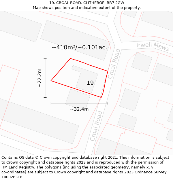 19, CROAL ROAD, CLITHEROE, BB7 2GW: Plot and title map