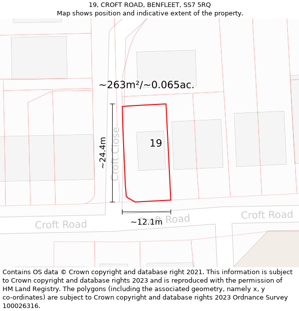 19, CROFT ROAD, BENFLEET, SS7 5RQ: Plot and title map