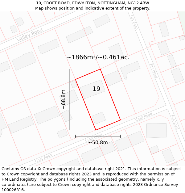 19, CROFT ROAD, EDWALTON, NOTTINGHAM, NG12 4BW: Plot and title map