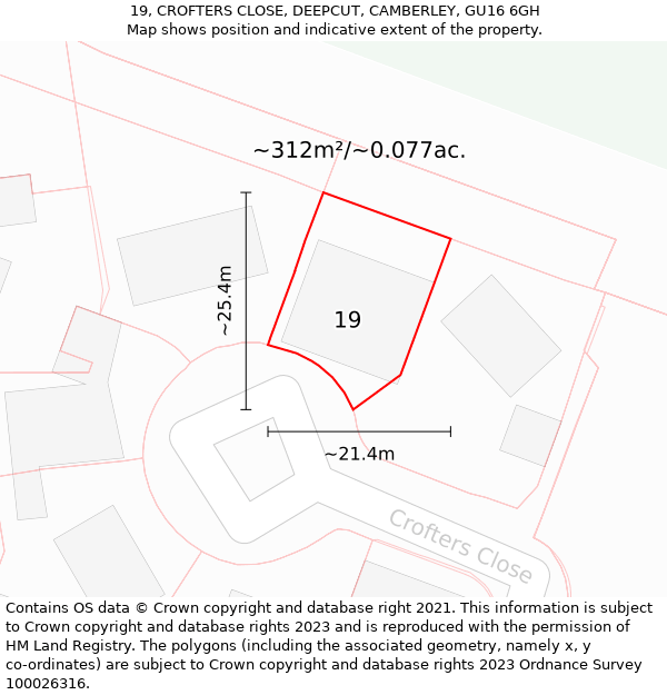 19, CROFTERS CLOSE, DEEPCUT, CAMBERLEY, GU16 6GH: Plot and title map