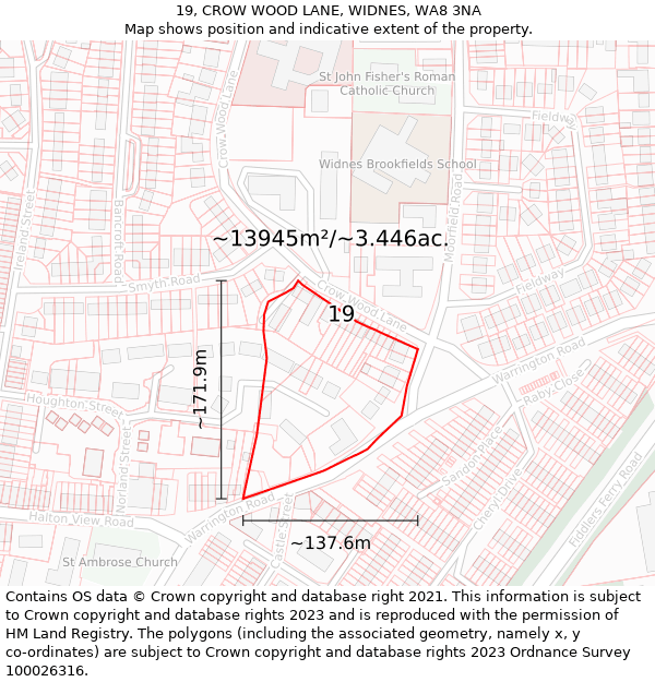 19, CROW WOOD LANE, WIDNES, WA8 3NA: Plot and title map