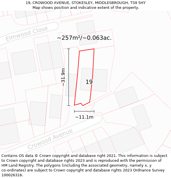 19, CROWOOD AVENUE, STOKESLEY, MIDDLESBROUGH, TS9 5HY: Plot and title map