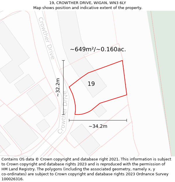 19, CROWTHER DRIVE, WIGAN, WN3 6LY: Plot and title map