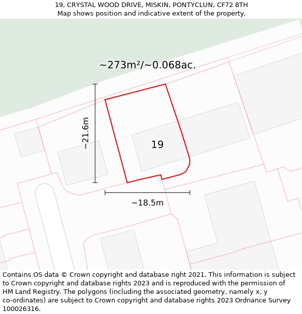 19, CRYSTAL WOOD DRIVE, MISKIN, PONTYCLUN, CF72 8TH: Plot and title map