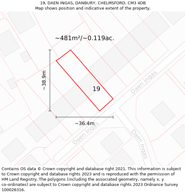 19, DAEN INGAS, DANBURY, CHELMSFORD, CM3 4DB: Plot and title map