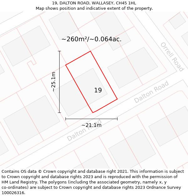 19, DALTON ROAD, WALLASEY, CH45 1HL: Plot and title map