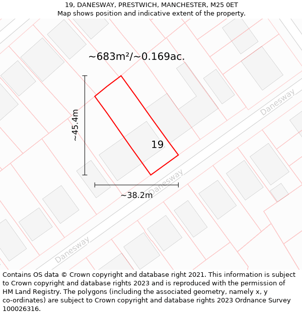 19, DANESWAY, PRESTWICH, MANCHESTER, M25 0ET: Plot and title map