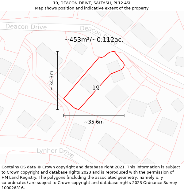 19, DEACON DRIVE, SALTASH, PL12 4SL: Plot and title map