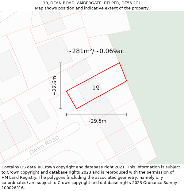 19, DEAN ROAD, AMBERGATE, BELPER, DE56 2GH: Plot and title map