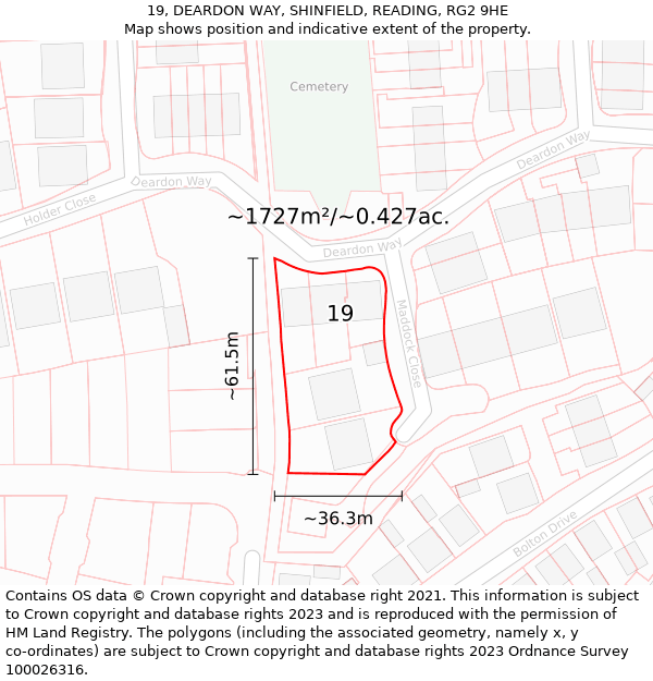 19, DEARDON WAY, SHINFIELD, READING, RG2 9HE: Plot and title map