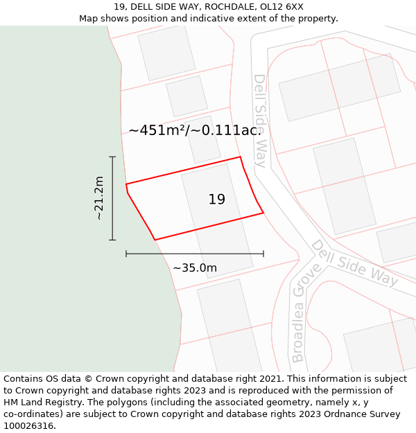 19, DELL SIDE WAY, ROCHDALE, OL12 6XX: Plot and title map