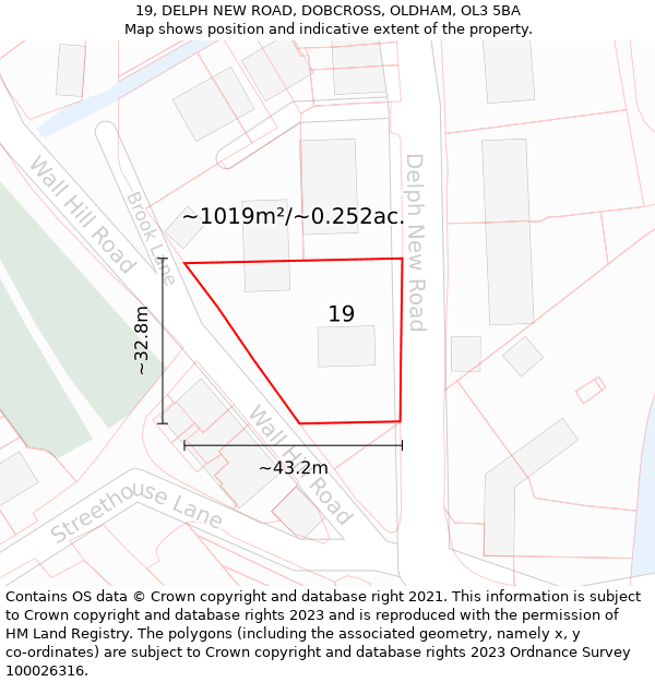 19, DELPH NEW ROAD, DOBCROSS, OLDHAM, OL3 5BA: Plot and title map