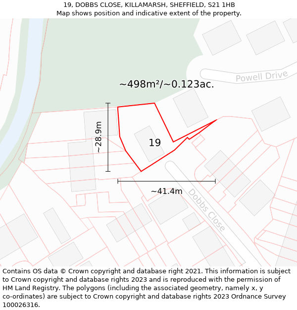 19, DOBBS CLOSE, KILLAMARSH, SHEFFIELD, S21 1HB: Plot and title map
