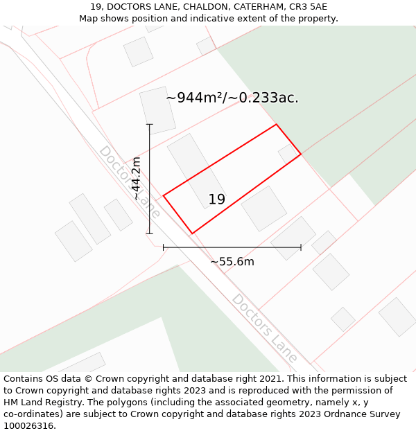 19, DOCTORS LANE, CHALDON, CATERHAM, CR3 5AE: Plot and title map