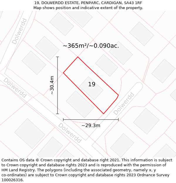 19, DOLWERDD ESTATE, PENPARC, CARDIGAN, SA43 1RF: Plot and title map