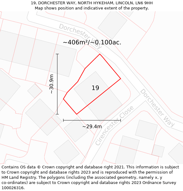 19, DORCHESTER WAY, NORTH HYKEHAM, LINCOLN, LN6 9HH: Plot and title map