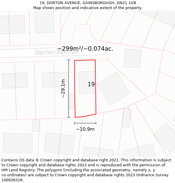 19, DORTON AVENUE, GAINSBOROUGH, DN21 1UB: Plot and title map