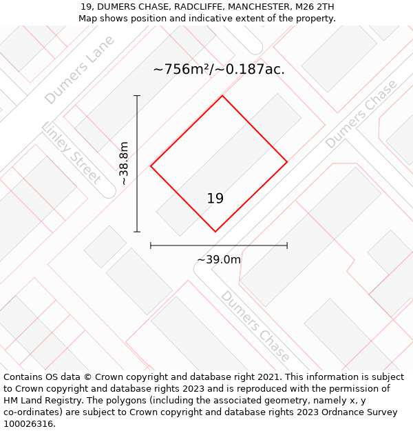 19, DUMERS CHASE, RADCLIFFE, MANCHESTER, M26 2TH: Plot and title map