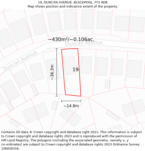19, DUNCAN AVENUE, BLACKPOOL, FY2 9DB: Plot and title map