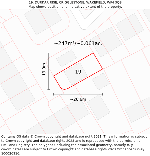 19, DURKAR RISE, CRIGGLESTONE, WAKEFIELD, WF4 3QB: Plot and title map