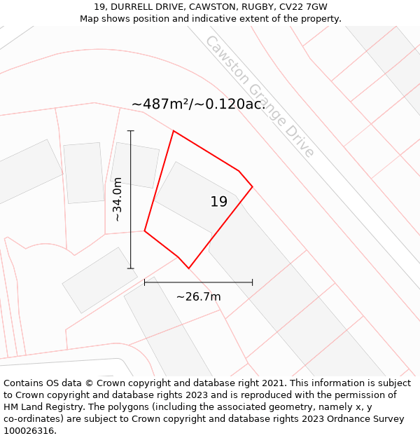 19, DURRELL DRIVE, CAWSTON, RUGBY, CV22 7GW: Plot and title map