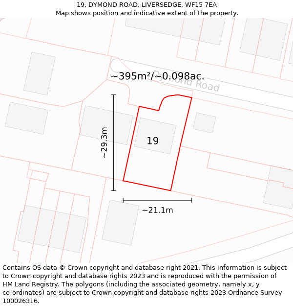 19, DYMOND ROAD, LIVERSEDGE, WF15 7EA: Plot and title map